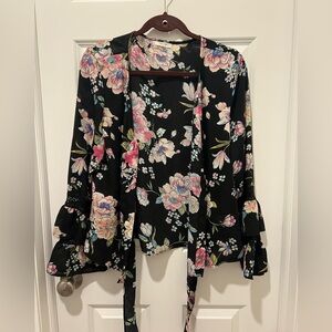 Maurices Black Floral Kimono Blouse